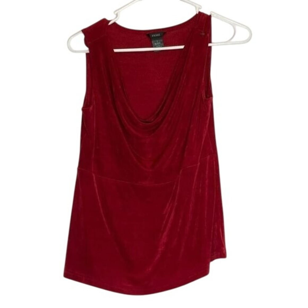 Fiore Red Sleeveless Cowl Neck Top Blouse USA Made Acetate S Basic Staple